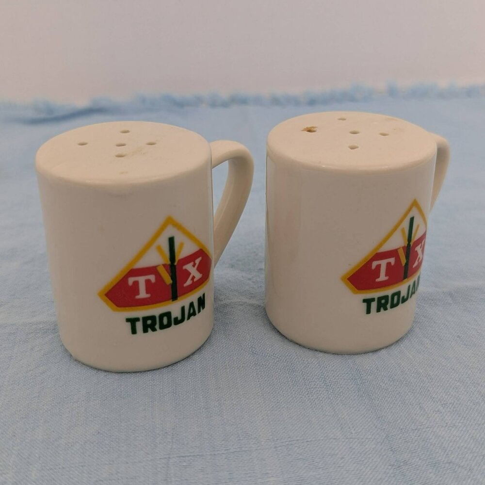 Vintage TX Trojan porcelain salt and pepper shakers